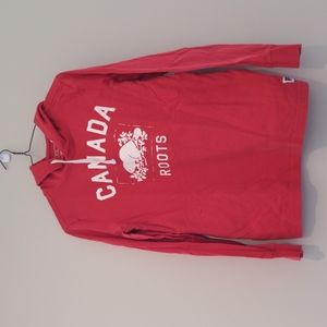 Hooded long sleeve roots tee, pinkish red colour, good used condition